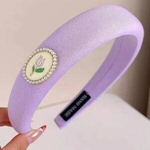 Retro Lilac Headband with Pearl and Floral Detail